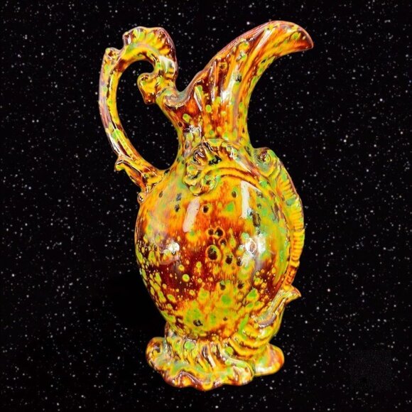 Hand Painted Multicolor Specked Ceramic Pitcher Carafe Vintage Hand Made 1970s - Picture 1 of 12
